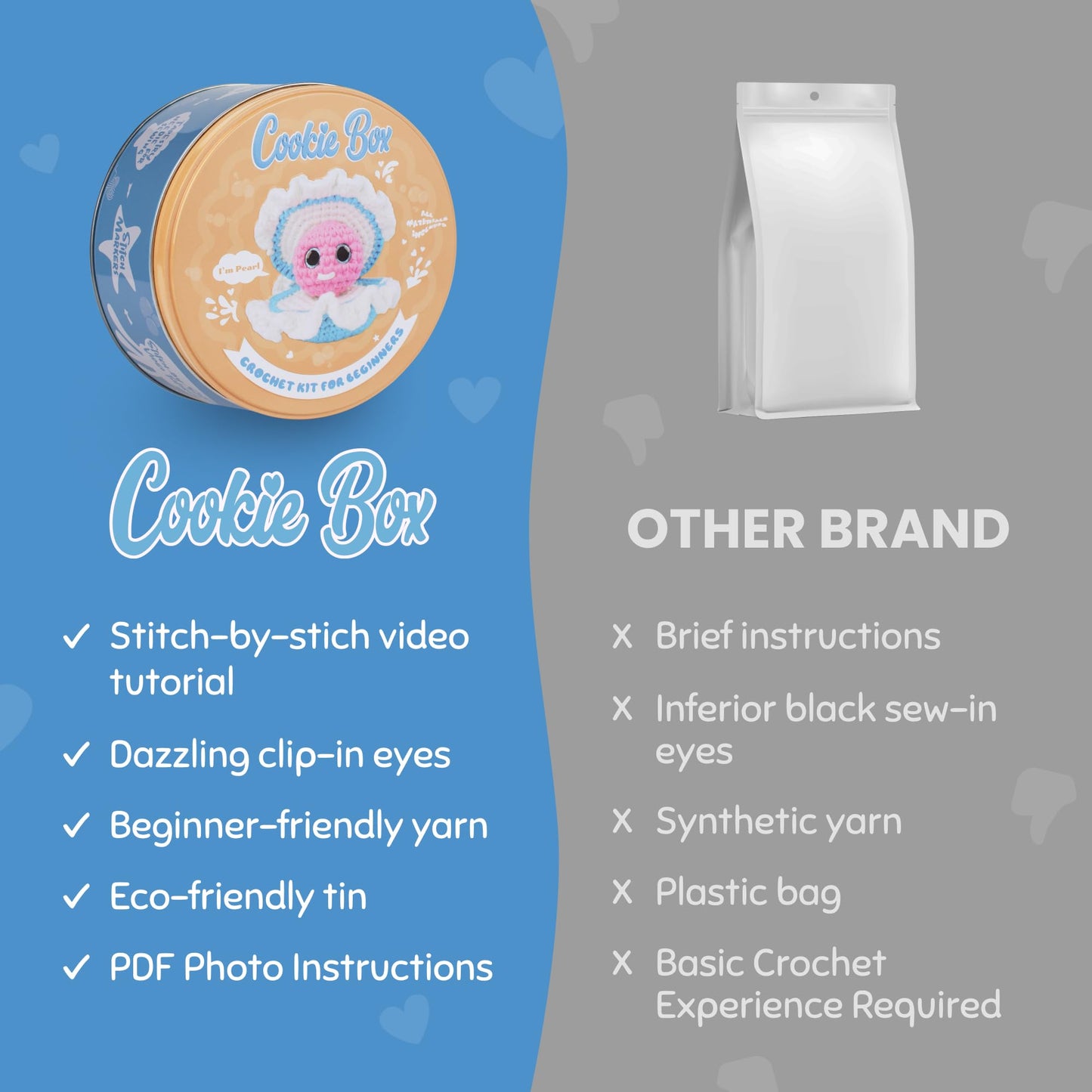 Cookie Box Crochet Kit for Beginners - Learn to Craft Amigurumi Stuffed Animals - Knitting Gift for Kids (13+) and Adults - Beginner-Friendly Yarn - Stitch-by-Stitch Video Tutorial - Oyster Pearl