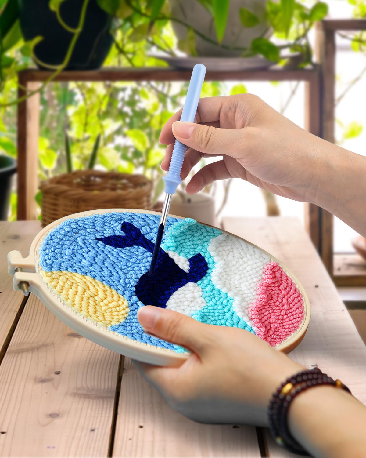 Punch Needle Kits, 3 Pack Punch Needle Embroidery Kits for Adults Beginner, Tool with Punch Needle Fabric, Hoops, Yarns and Sewing Needles (Whale)