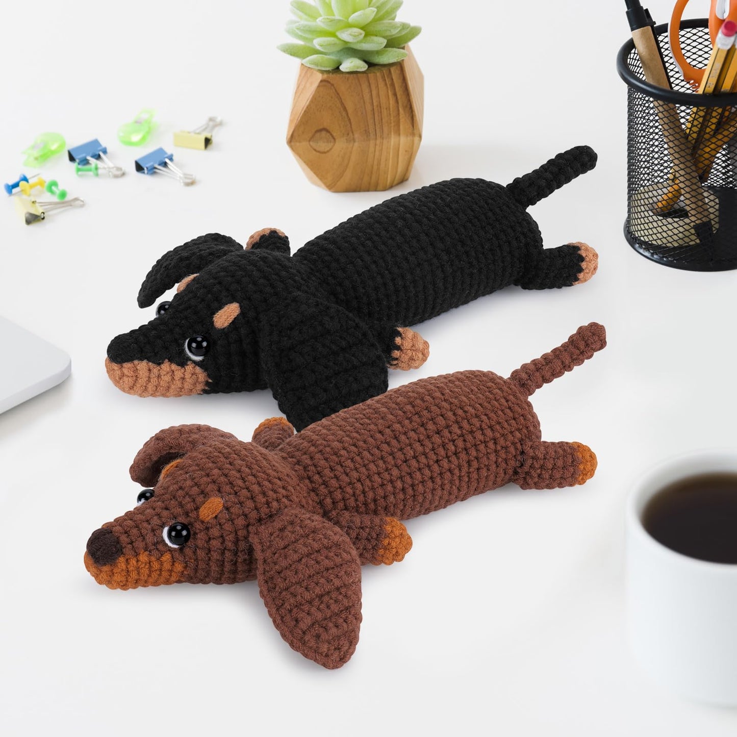 Crochet Kit for Beginners - 2 PCS Dachshund Crochet Kits with Step-by-Step Video Tutorials, Beginner Crochet Kit for Adults Kid, Crochet Animal Kit, Dog Craft Knitting Kit Crochet Gifts