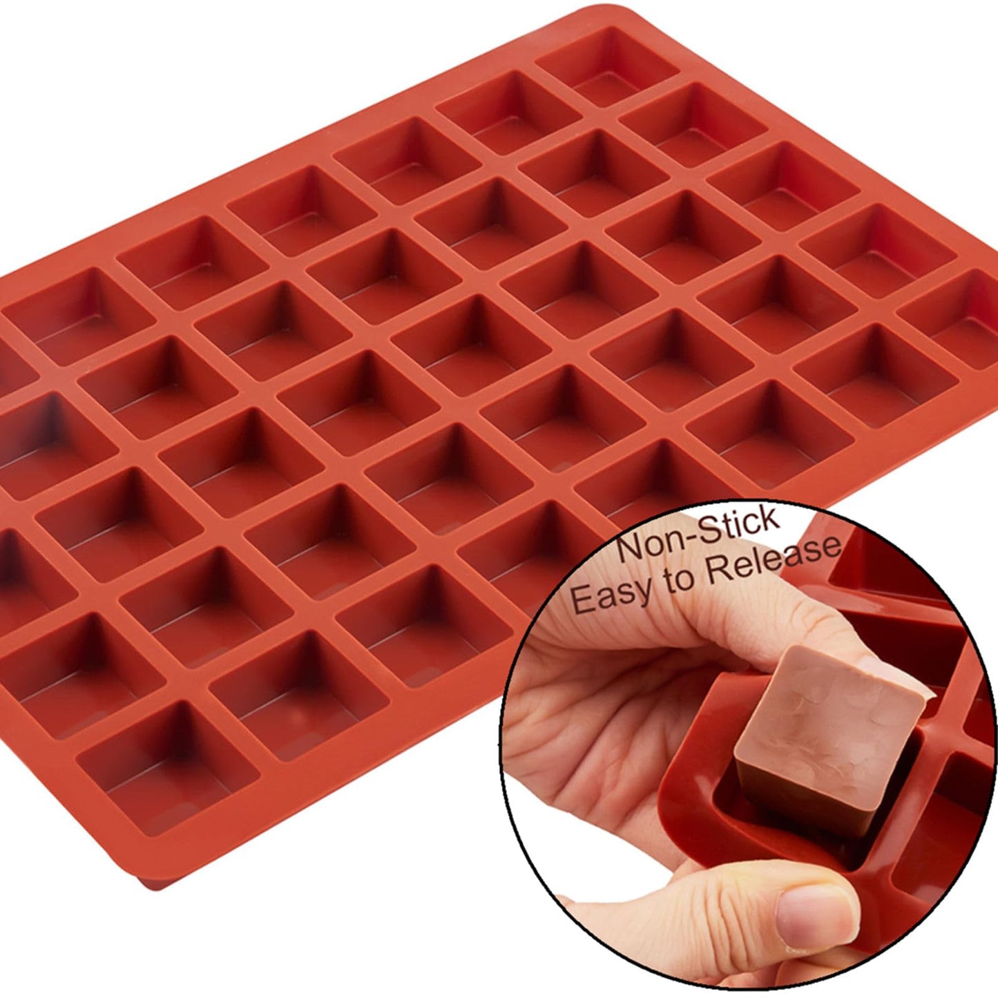 JOERSH 2PCS Square Silicone Caramel Hard Candy Molds for Chocolate, Truffles, Ganache, Jelly, Praline, Brownie, Butter, Ice Cube Tray