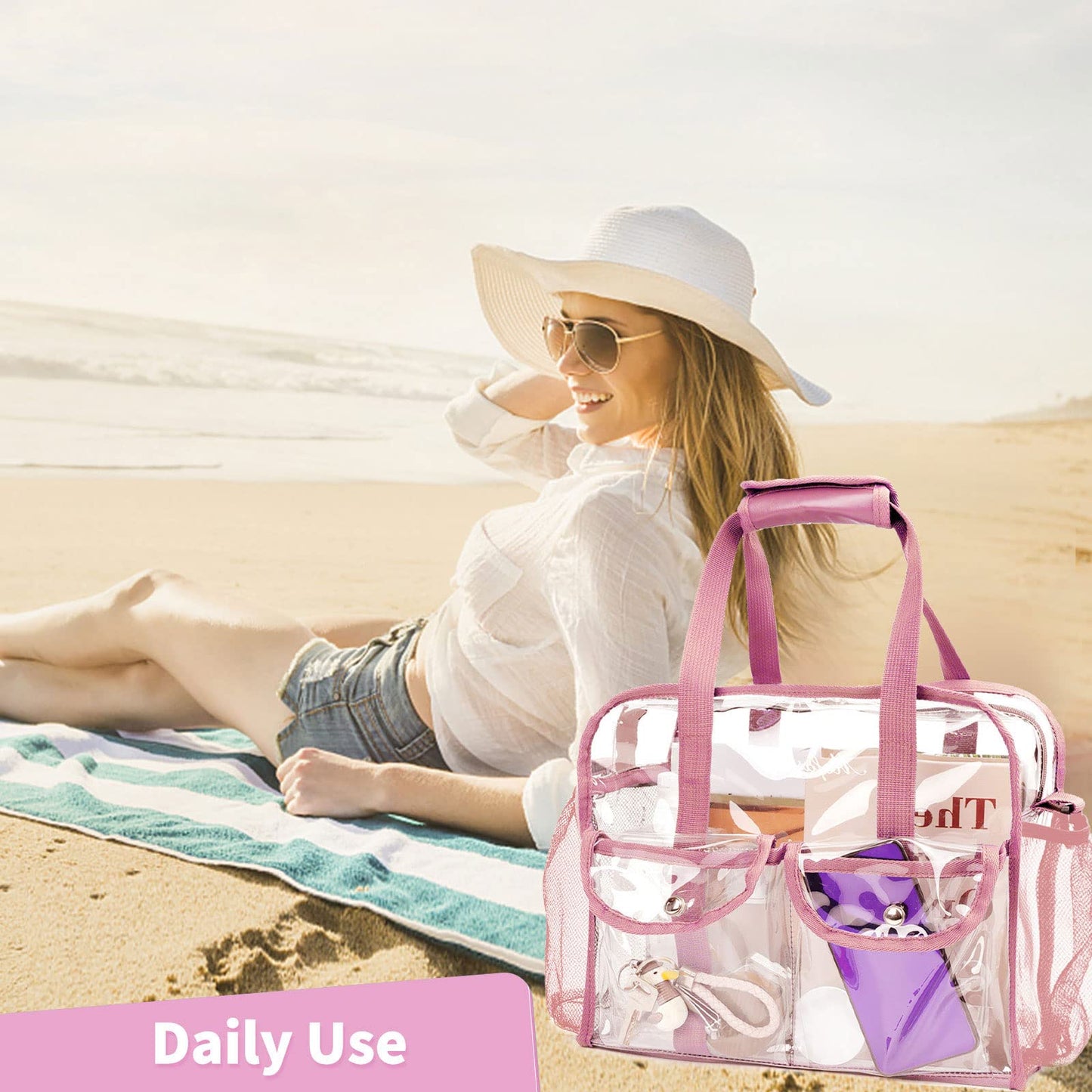 MOFASVIGI Clear Bag Stadium Approved Transparent Waterproof Clear Tote Bags for Work, Sports Games, Concerts,Travel-12 x12 x6