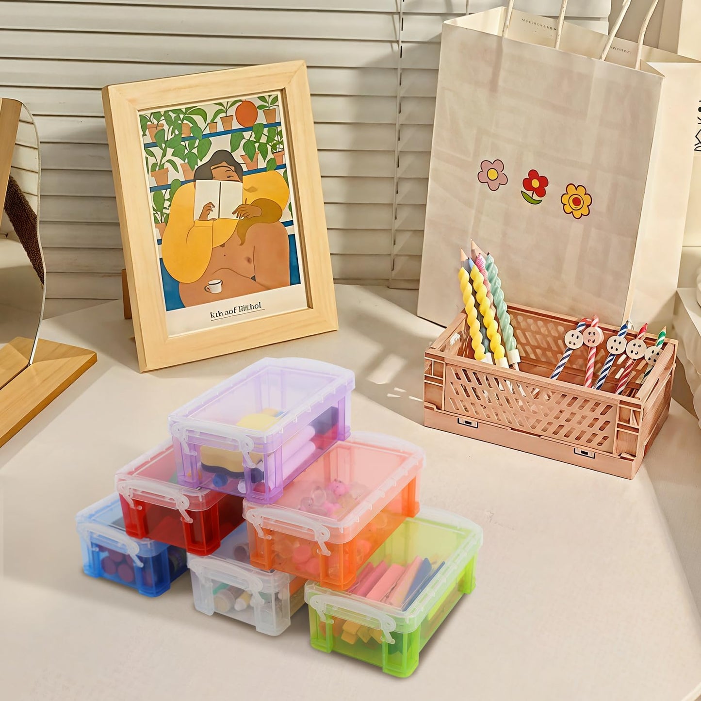 testyu Small Plastic Box, 4.3" X 2.3" X 1.5" Stackable Mini Storage Box with Lid, Clear Organizer Container for Jewelry Beads Small Crafts Items Accessories - 6 Pack