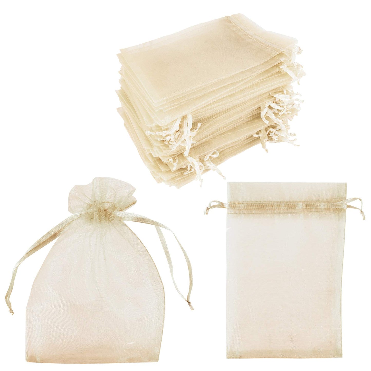 Super Z Outlet 100 Pack 4x6 Inch Mini Sheer Drawstring Organza Transparent Bags Jewelry Sack Pouches for Wedding, Party Decorations, Arts & Crafts Gifts (Ivory)