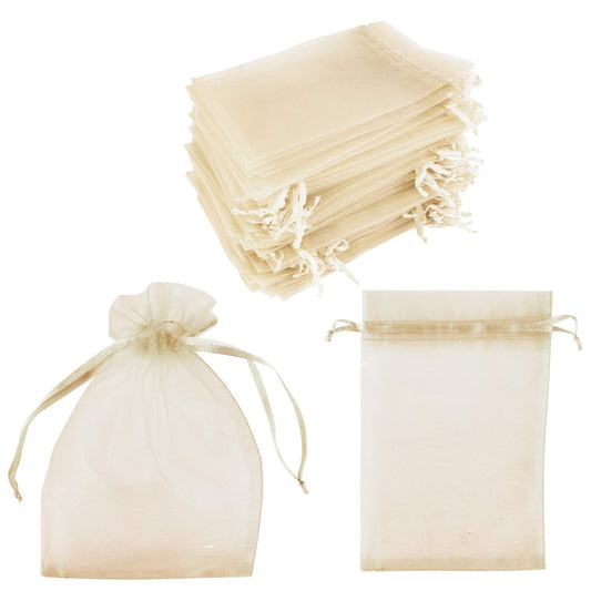 Super Z Outlet 100 Pack 4x6 Inch Mini Sheer Drawstring Organza Transparent Bags Jewelry Sack Pouches for Wedding, Party Decorations, Arts & Crafts Gifts (Ivory)