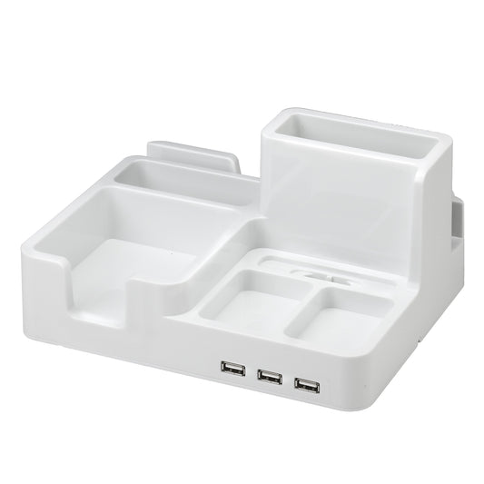 All-in-One Desk Organizer & Docking Station/Stand for iPad/iPhone/Tablets/Smartphones with 3 USB Ports