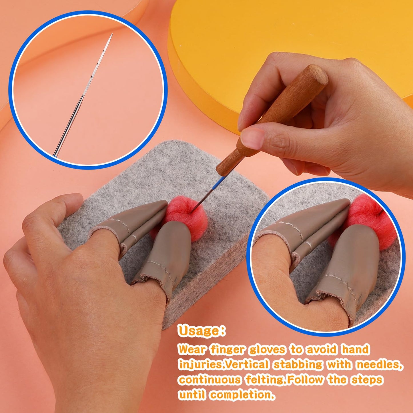 Needle Felting Needles, Needle Felting Tools Set Contains 28 Pcs Felting Needles in 4 Sizes, Wooden Handle, Finger Cots Felting Supplies for Beginners Adult DIY Felting Wool Craft