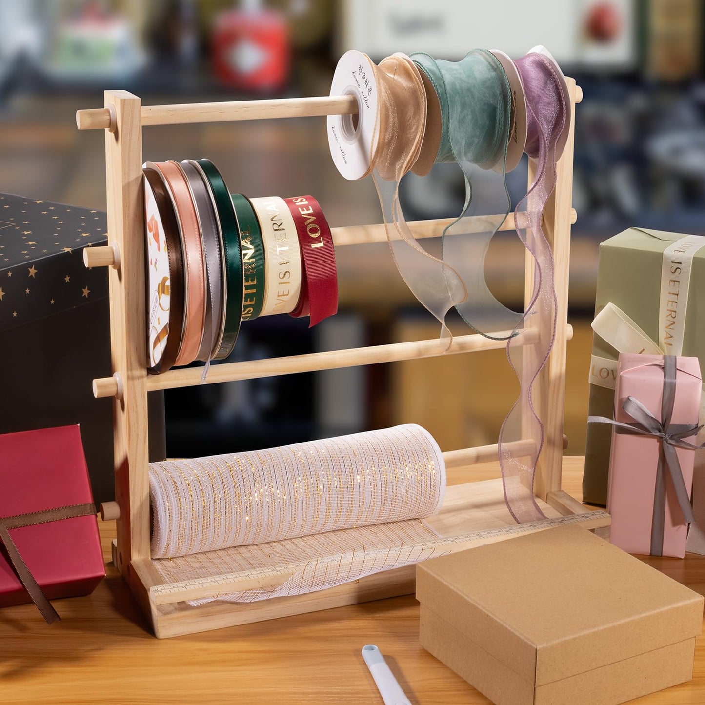 Ribbon Storage Rack Spool Holder Organizer Sewing Craft Wreath Mesh Crochet Thread Tulle Roll Washi Tape Craft Florist Wrapping，15.7 in