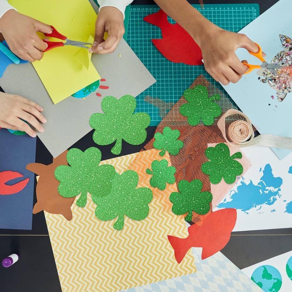 Mini Glitter Green Shamrock Paper Cutouts (4" - 7") Pack Of 10 | Perfect Decorations For St. Patrick's Day Celebrations, Irish-Themed Parties & DIY Crafts