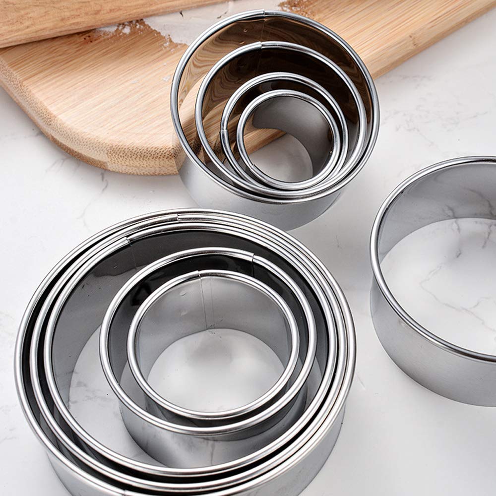 RIHAI Stainless Steel Round Cookie Cutter Set, 12 Circular Biscuit Cutters Round Donut Ring Molds for Baking 1.2 Inch Height