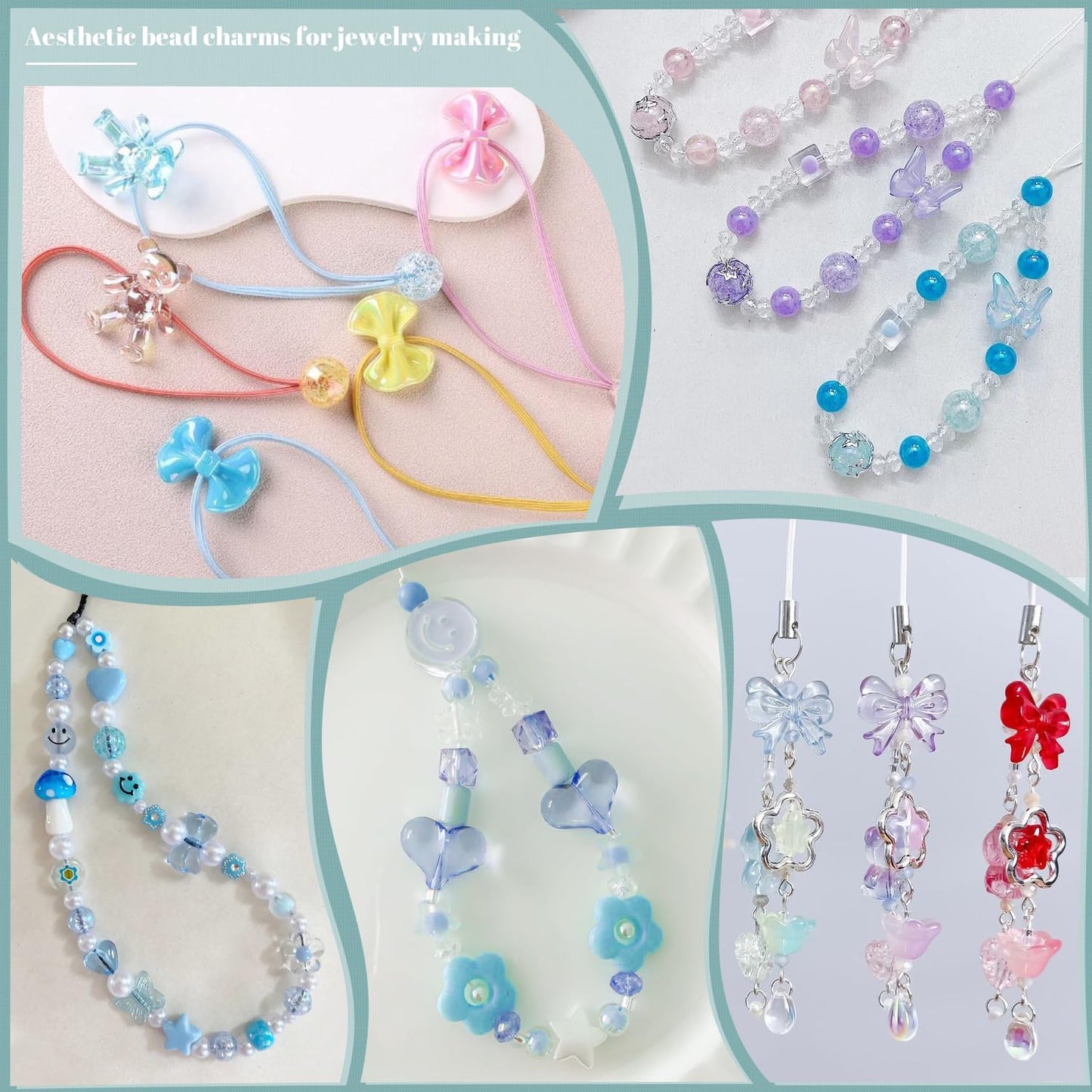 180-240PCS Assorted Acrylic Beads For Bracelet Making, Flower Bow Butterfly Candy Star Heart GummyBear Kawaii Aesthetic Bracelet Charms,Cute Beads For Jewelry Making DIY Necklace Keychain Phone Charms