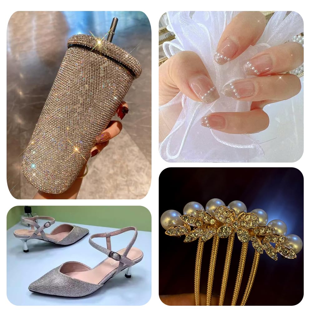 White Rhinestones for Crafting, 3mm 4mm 5mm Resin Rhinestones Bulk and Flat Back Pearls Beads for Clothes, Shoes, Nail Art, Craft Decoration, White Jewels for Bedazzling Gems