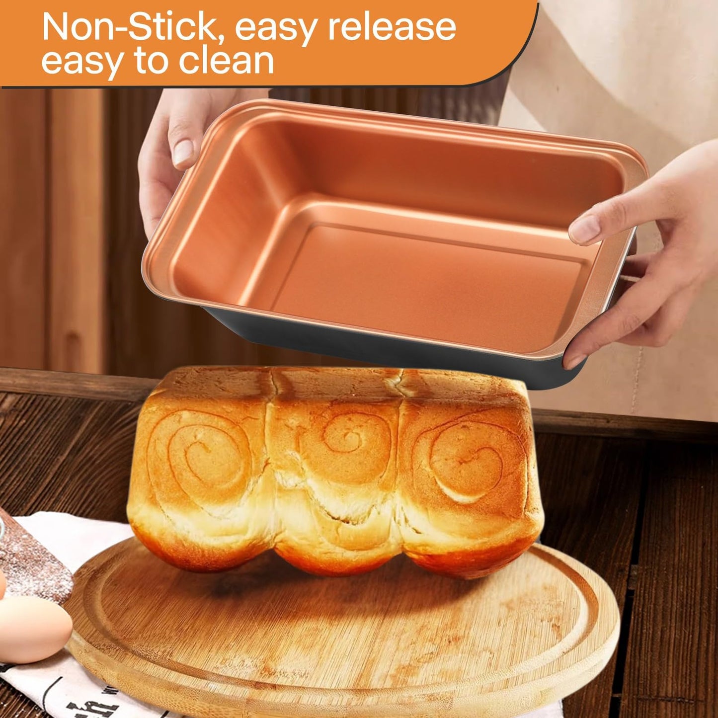Barlket Baking Pans Set 6-Pieces, Non Stick Bakeware Set Stackable, with Cookie Sheet, Muffin, Round/Square Cake Pan, Loaf Pan, Rack, Oven Mitt for Home Baker, Gold