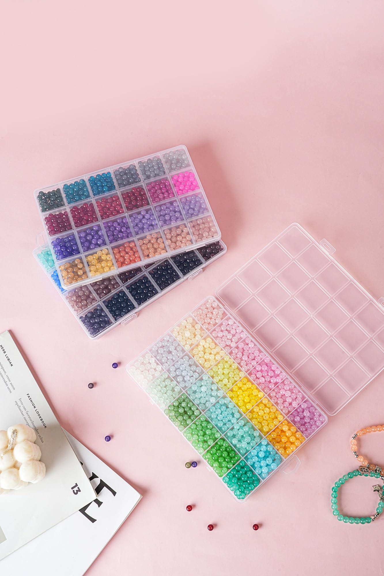 72 Colors 6mm Glass Beads for Jewelry Making,3000PCS+ Round Crystal Glass Beads Bracelet Making Kit with Accessories, Bead Starter Kit Crafts Gifts Set Suitable for Teen Adults
