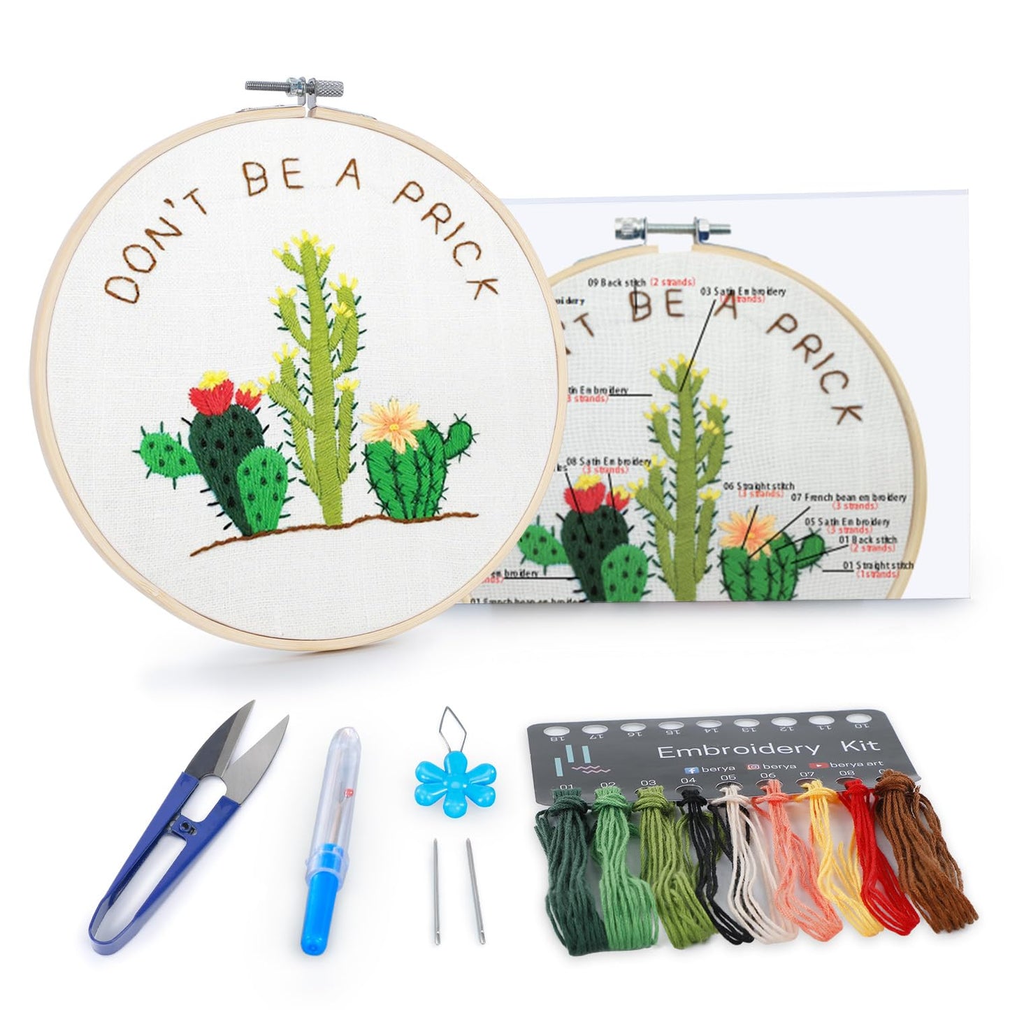 Cactus Embroidery Kit Including Video Step by Step Instructions Embroidery Hoop,Color Threads and Embroidery Scissors for Beginners-Handmade Needlepoint Kits for Adults