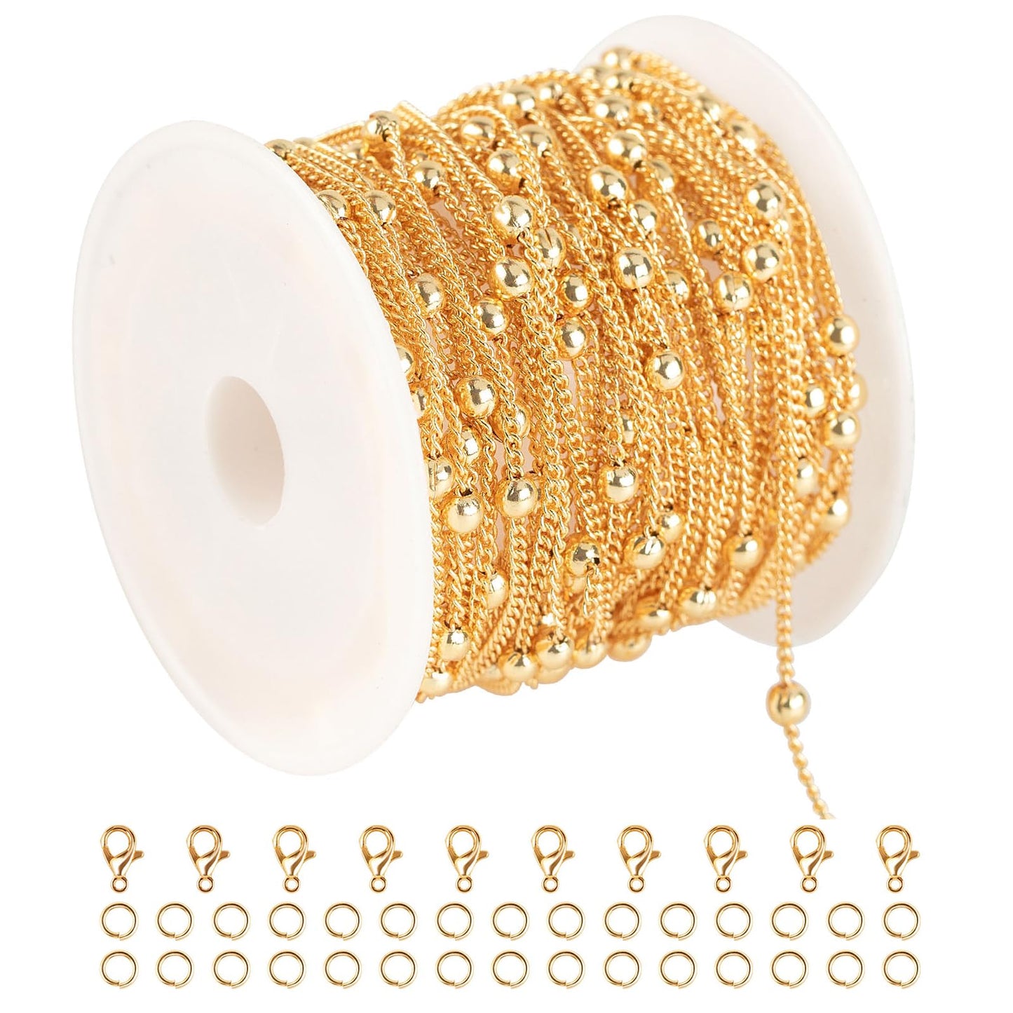 YOUBEIYEE 16.4 Feet/5 Meters 18K Gold Plated Brass Chain for Jewelry Making, Light Gold Beaded Necklace Chain for Women Twisted Curb Link Chain Jewelry Supplies