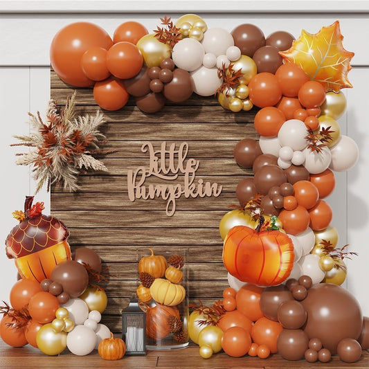 Fall Thanksgiving Balloons Garland Arch Kit 145pcs Orange Coffee Brown White Sand Boho Balloons for Autumn Birthday Hello Fall Little Pumpkin Baby Shower Party Decorations