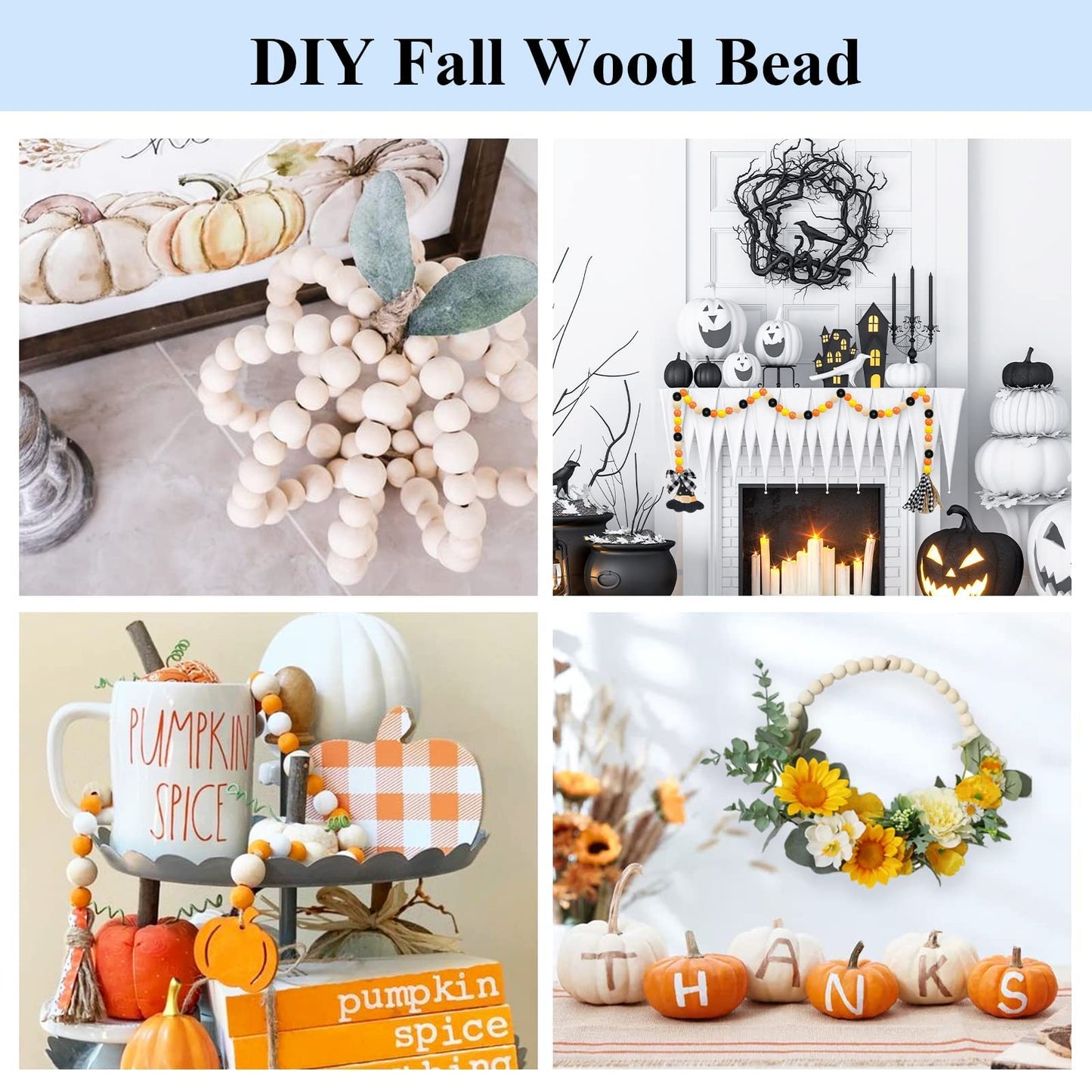 UOONY 800pcs Wooden Beads for Crafts 7 Sizes Unfinished Natural Wood Beads Wooden Beads Bulk 6mm, 8mm, 10mm, 12mm, 14mm, 16mm, 20mm Beads for Garland Macrame Jewelry Making DIY Farmhouse Decor