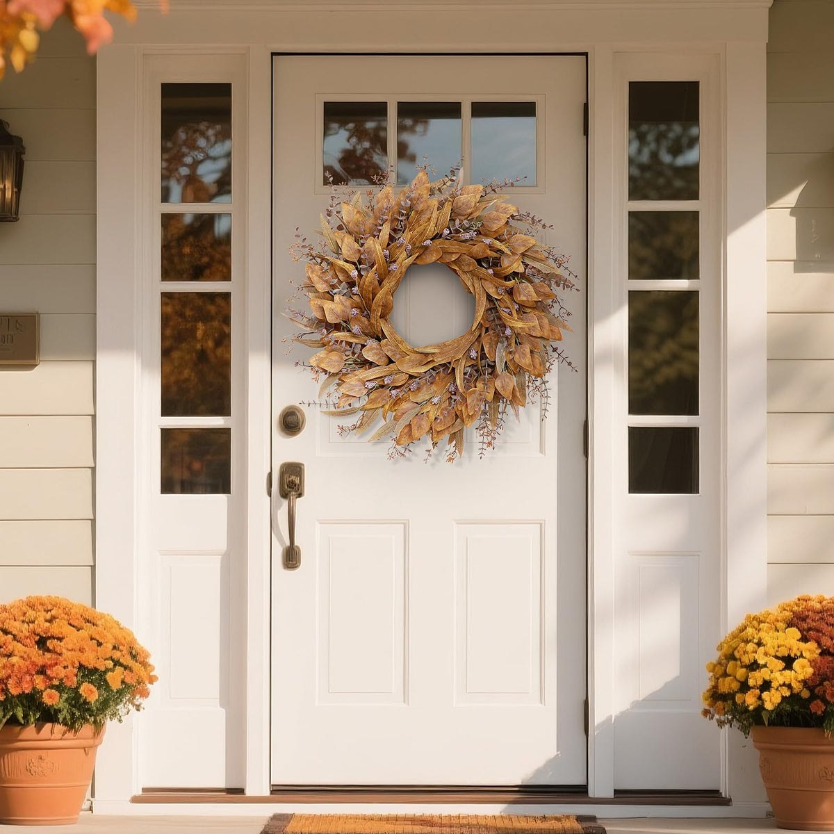 26" Artificial Fall Eucalyptus Wreath with Seeds for Front Door(Orange)