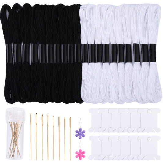 Cross Floss Stitch Thread, Embroidery Cross Floss, Embroidery Thread Floss Set Including Plastic Floss Bobbins, Needle Threader, Hand Sewing Needle for Embroidery