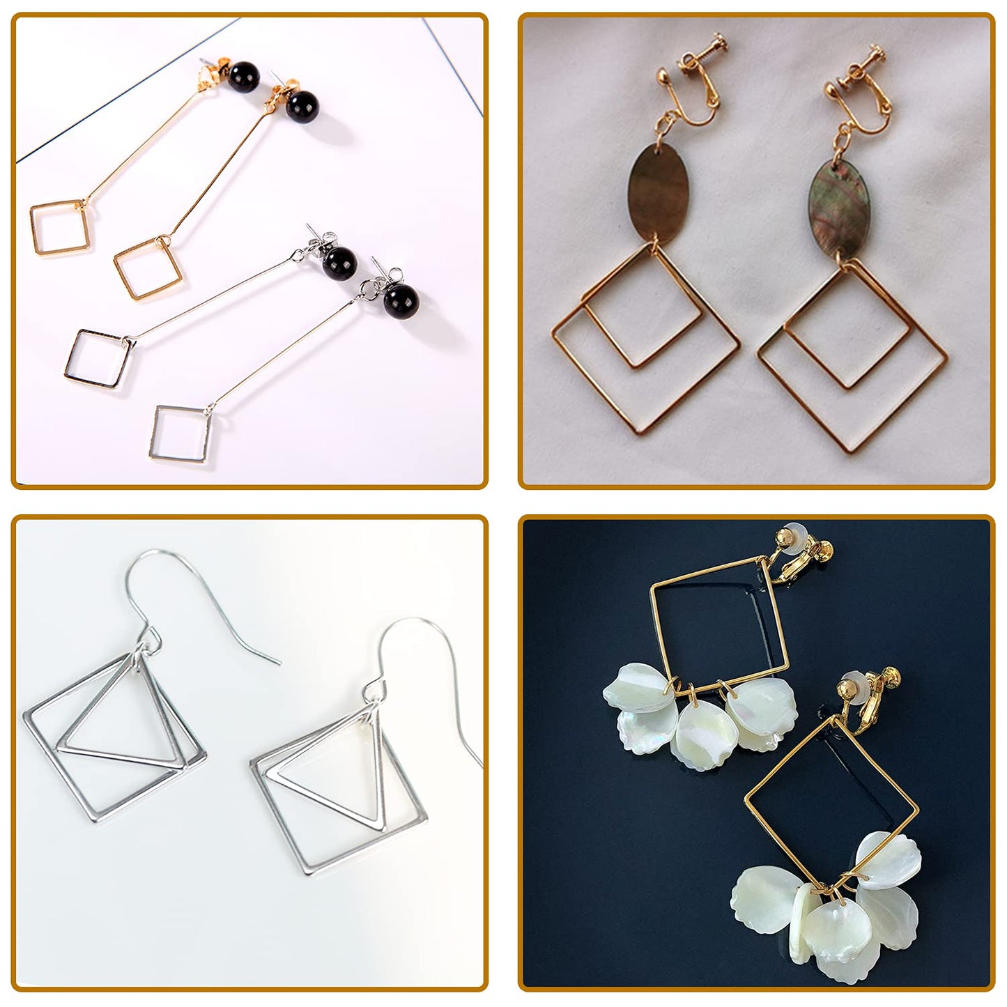 FANMAOUS Earrings Beading Hoop for Jewelry Making, Earrings Findings Hoops Earring Charms Open Bezel Pendant Frame for DIY Craft,Earring Necklace,Crafts Supplies (60 pcs (Round/Square/Hexagon))