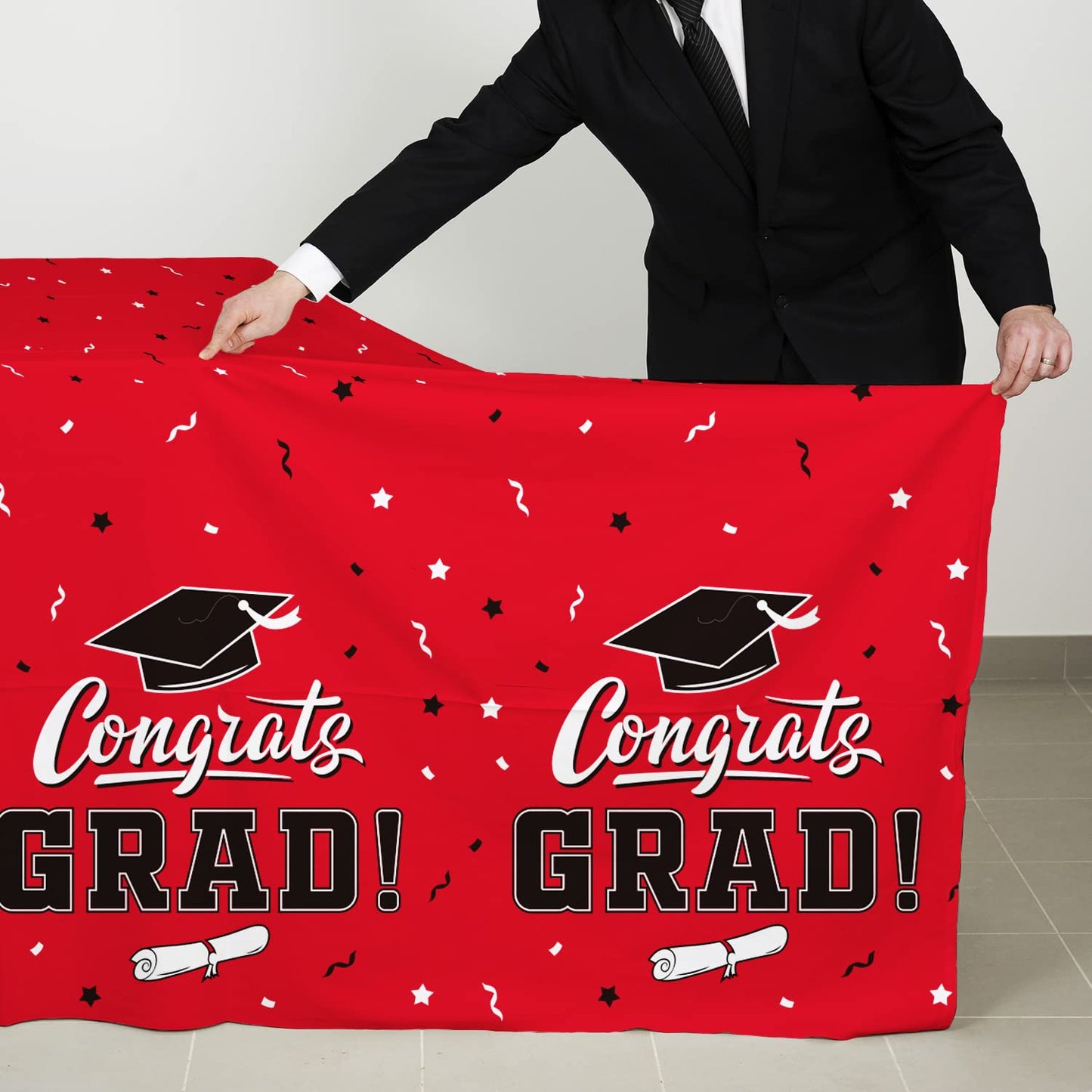 Gatherfun Graduation Party Decorations, Gongrats Grad Tablecover for Graduation Party Supplies, 3 pcs Class Red Table Cloths, 54"x108"