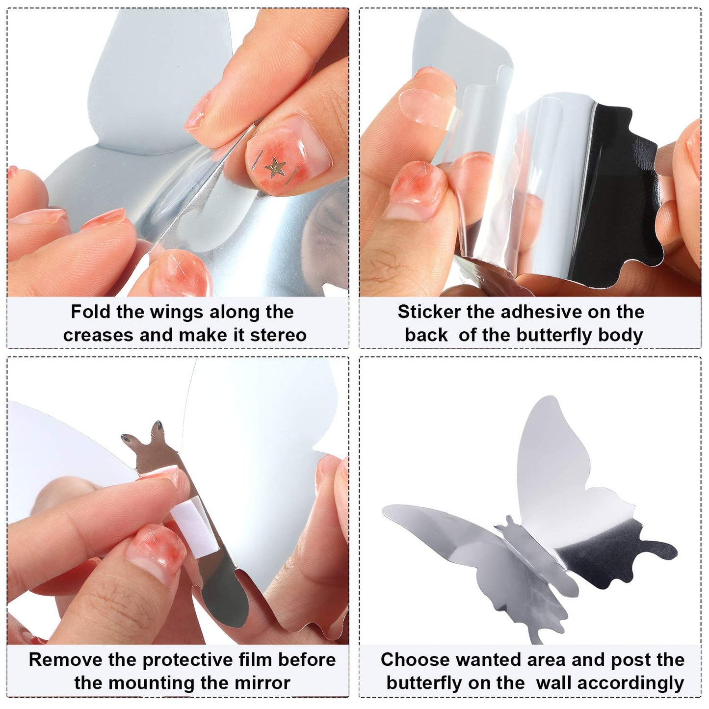 48 Pieces Butterfly Wall Decor DIY Mirror 3D Butterfly Stickers Removable Butterfly Decals for Home Bedroom Bathroom Living Room Decor(Butterfly,Silver)