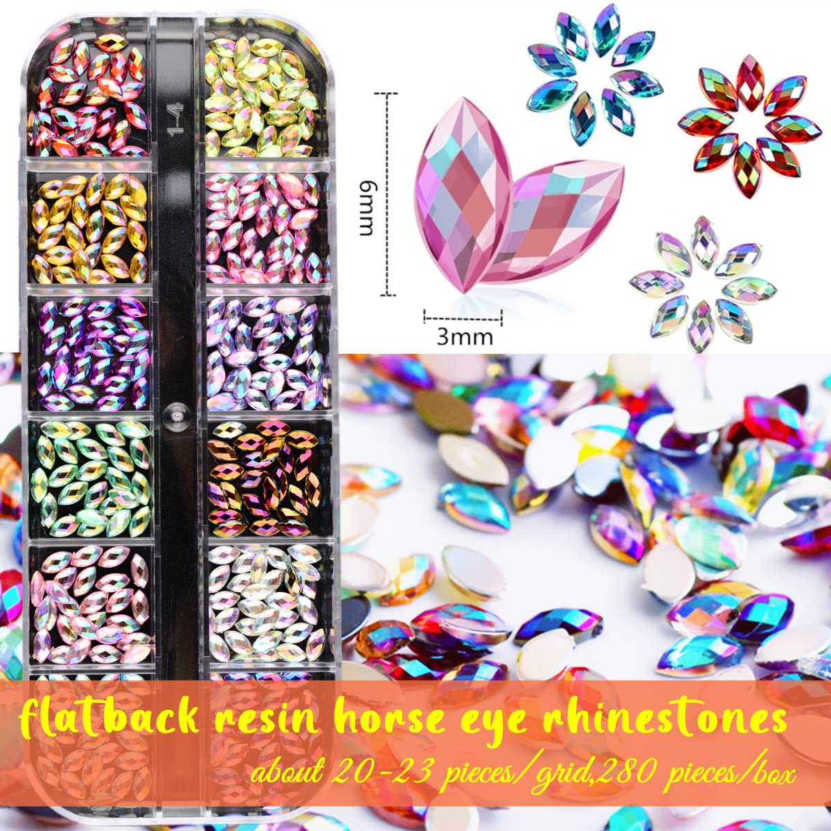 editTime 5000 Pieces (5 Boxes) Shiny Colorful Nail Art Rhinestones Nail Stone Gems Design Kit and 4 sheets flower nail art stickers with a Curved Tweezers and a Nail Brush (multicolor)