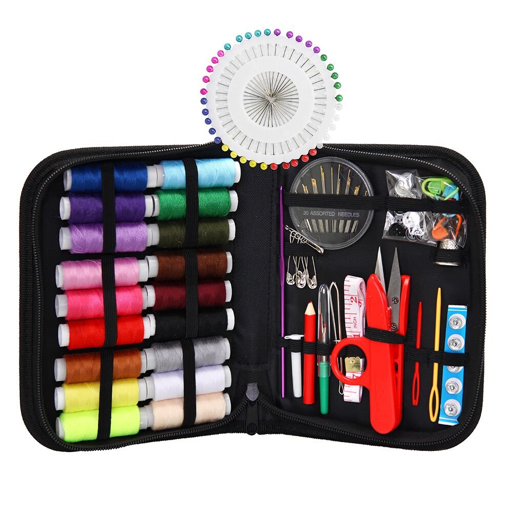 Sewing kit, XL Sewing Supplies for DIY, Beginners, Adult, Kids, Campers, Travel,Portable Emergency Repair Set with Scissors, Thimble, Thread, Needles, Tape Measure, Case and Accessories (128PCS)