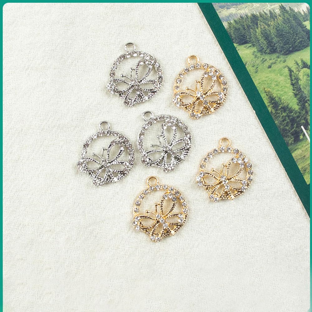 Yukfhgt Retro Hollowed Out Circle Butterfly Charms 30 Pcs Alloy Butterfly Charms Pendant for Jewelry Necklace Bracelet Earring Crafting Accessory (Gold)