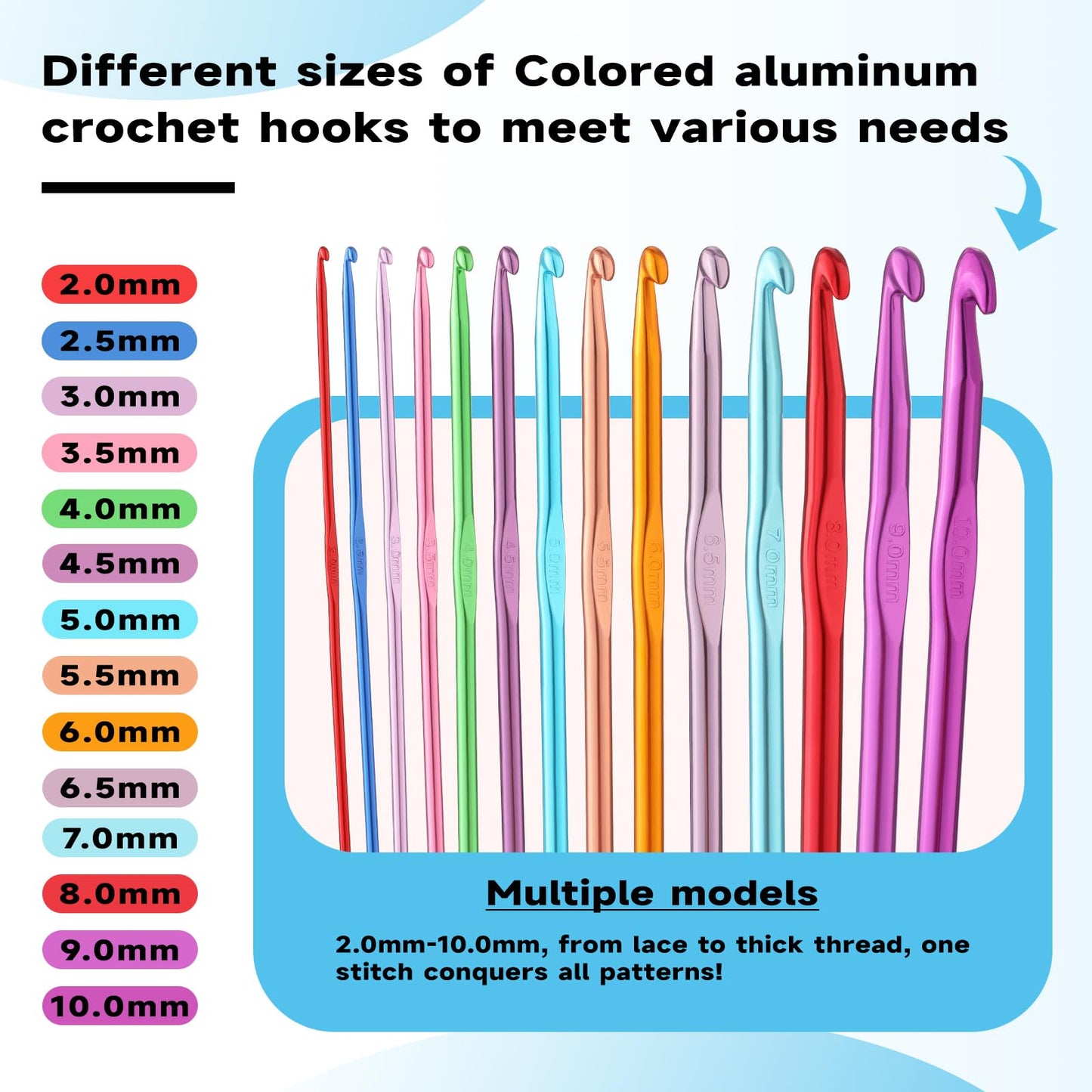 Mayboos 35 Pcs Crochet Hooks Set, Coloured Aluminum Ergonomic Handle Crochet Knitting Needles Craft Yarn for Beginners and Experienced Crochet Hook
