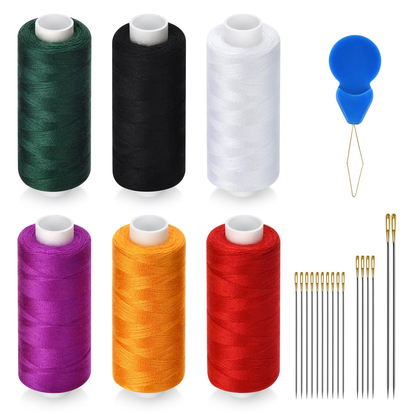 6 Pcs Sewing Thread Kit, 400 Yards Each Spool 402 Polyester Thread with Sewing Needle & Threader, Sewing Threads for Sewing Machine, Hand Stitching, Embroidery
