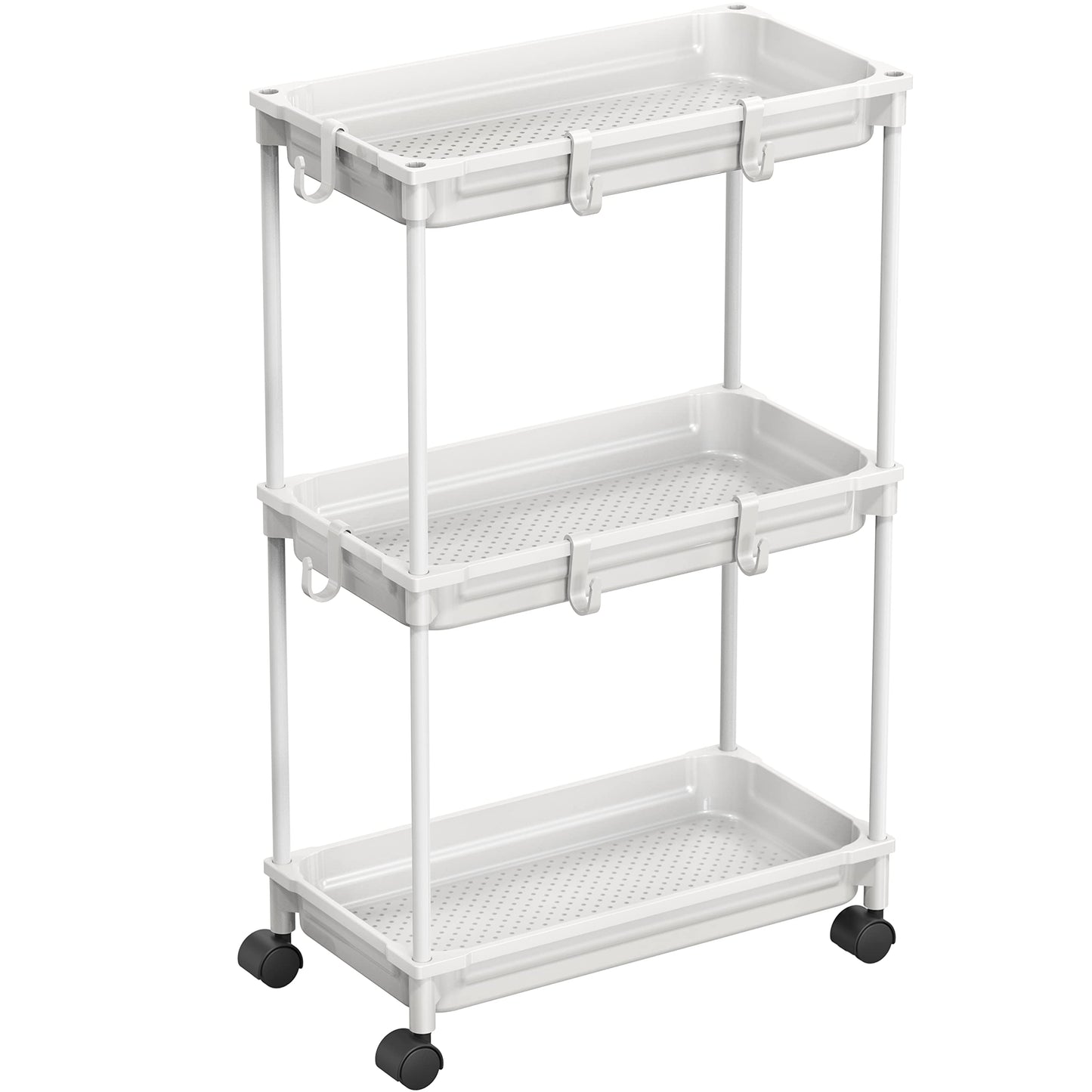 Simple Houseware Standard 3-Tier Slim Rolling Storage Cart, White