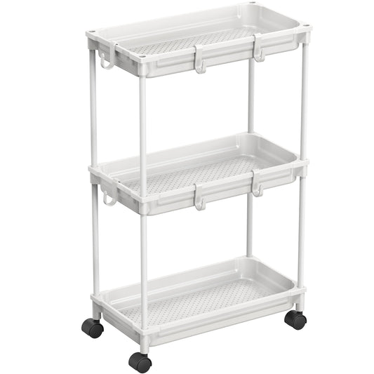 Simple Houseware Standard 3-Tier Slim Rolling Storage Cart, White