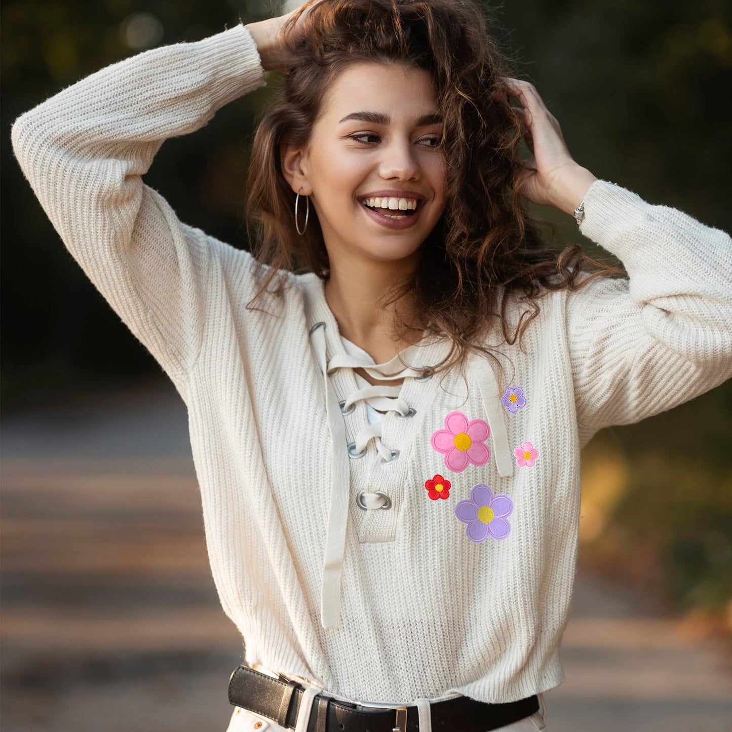 PAGOW 20 Pcs Cute Flower Iron on Patches, 5 Petals Flower Applique Patch, Small Sew On Embroidered Applique Sewing Patches for Backpacks, Bags, Jackets, Jeans, Clothes (2 Sizes, 20 Colors)