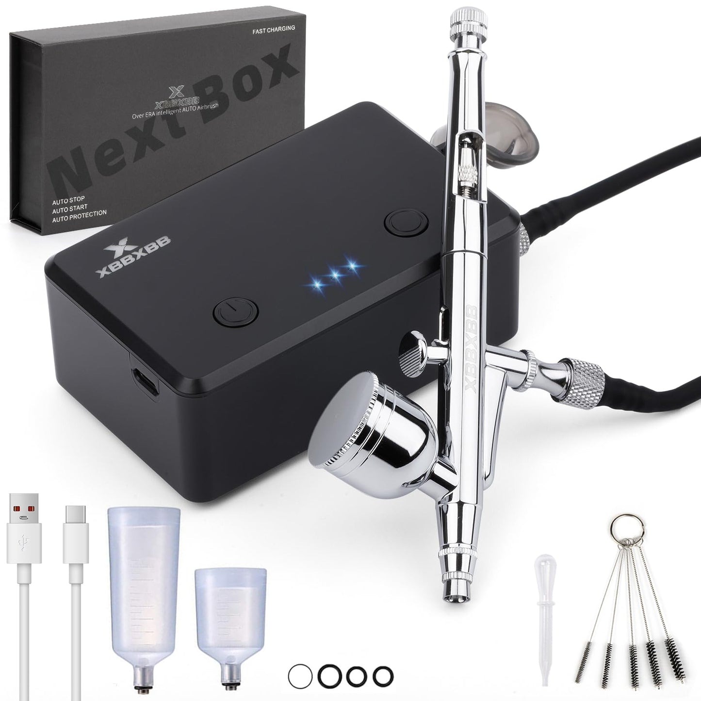 32PSI High-Torque Cordless Airbrush Kit - True-Pressure Wireless System for Mecha Models, Miniatures & Art - Dual-Action 0.3mm Precision Detailer with Anti-Clog Tech (Rechargeable)