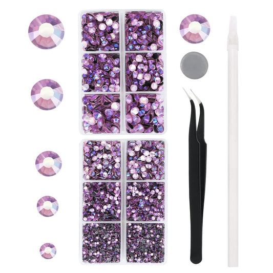 MEIBITE 6796PCS Pink AB Hotfix Rhinestones Crystal Stones Glass for Fabric Clothes Shirts Sparkly Flat Back Round with Tweezers and Picking Pen (SS6~SS30 Set)