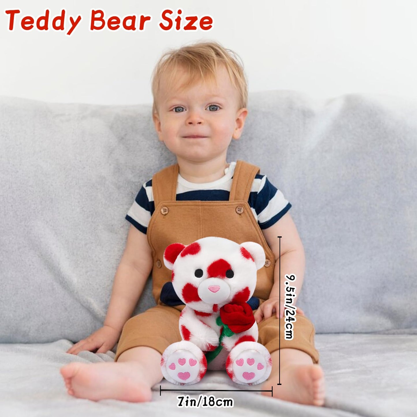 Valentine's Day Plush Teddy Bear with Rose, Stuffed Animal Gift for Her & Boyfriend, Party Decor
