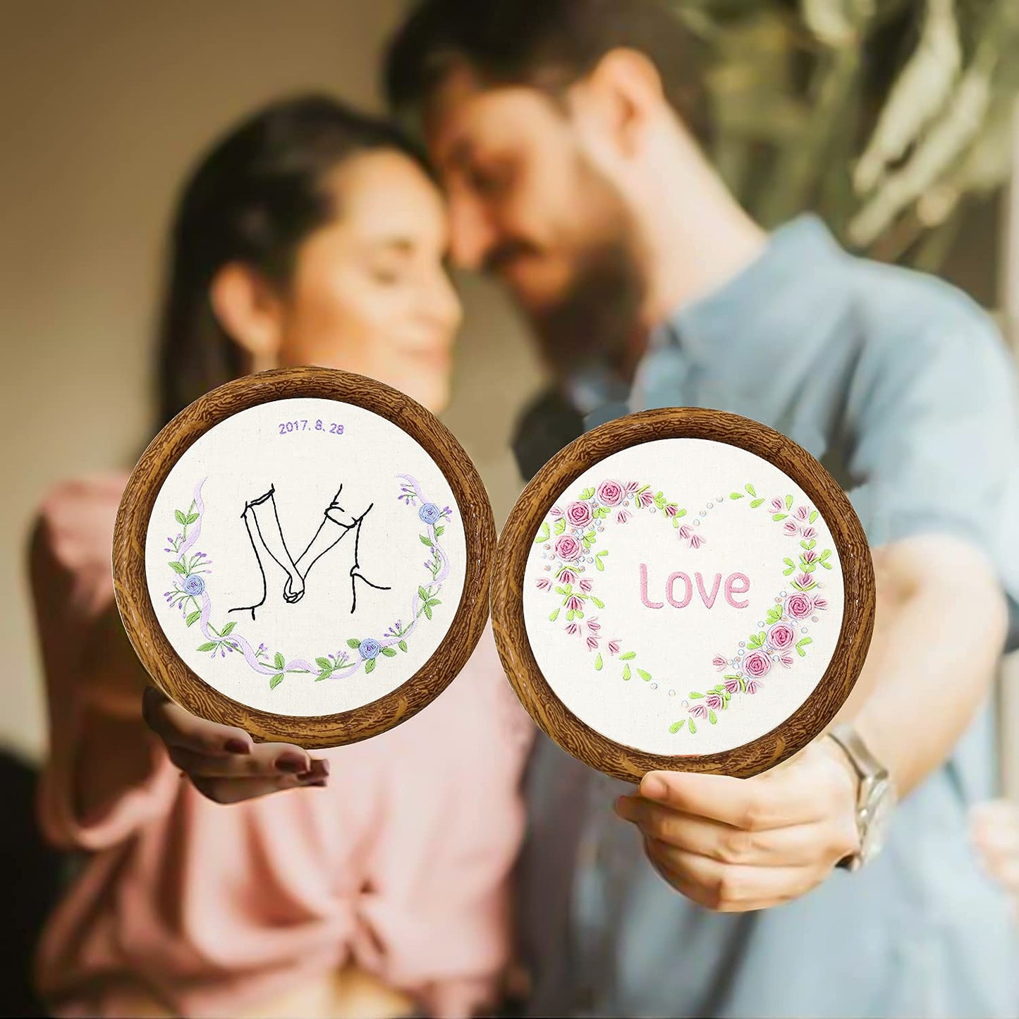 8'' Round Embroidery Hoops – 5PCS 20CM Imitated Wood Cross Stitch Hoop Frames for Needlepoint, DIY Sewing, and Craft Display