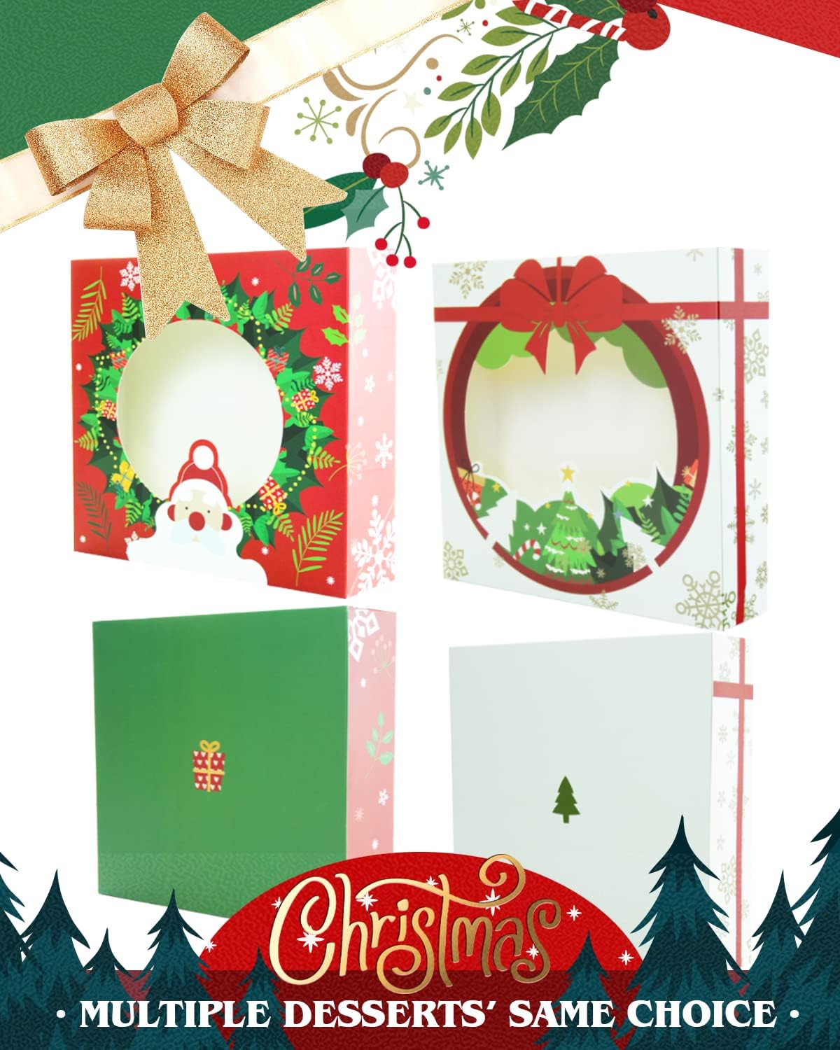 New Christmas Pie Boxes with Window 10x10x2.5 inch 30Packs Cookie Donut Bakery Box