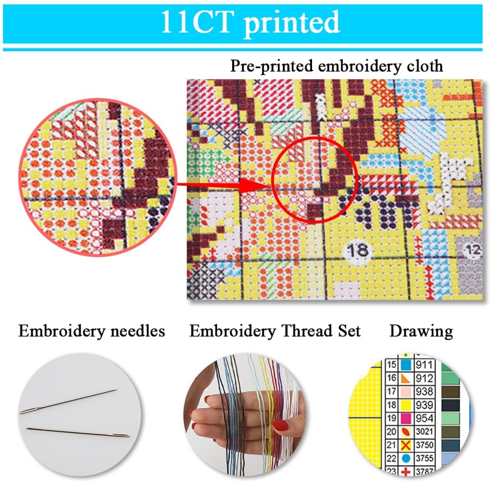 Dragon Stamped Cross Stitch Kits for Beginner, Needlepoint Counted Cross Stitch Kits for Adults, 11 CT Patterns Dimensions Counted Cross Stitch Kits Arts Craft Kits 14x14in (Without Frame)