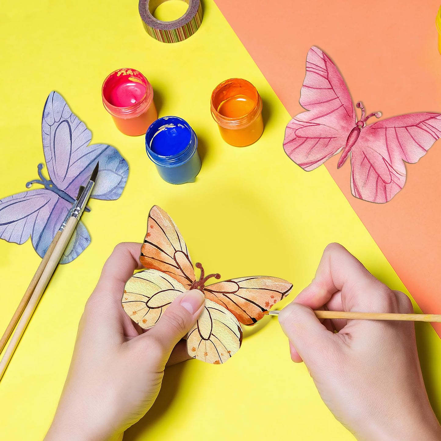 Wooden Butterfly Ornaments to Paint Spring Decoration Cutouts Unfinished 24PCS 3.5 x 3 inches, DIY Blank Unfinished Wood Discs Ornament for Home Crafts Hanging Easter St. Patrick Day Decoration