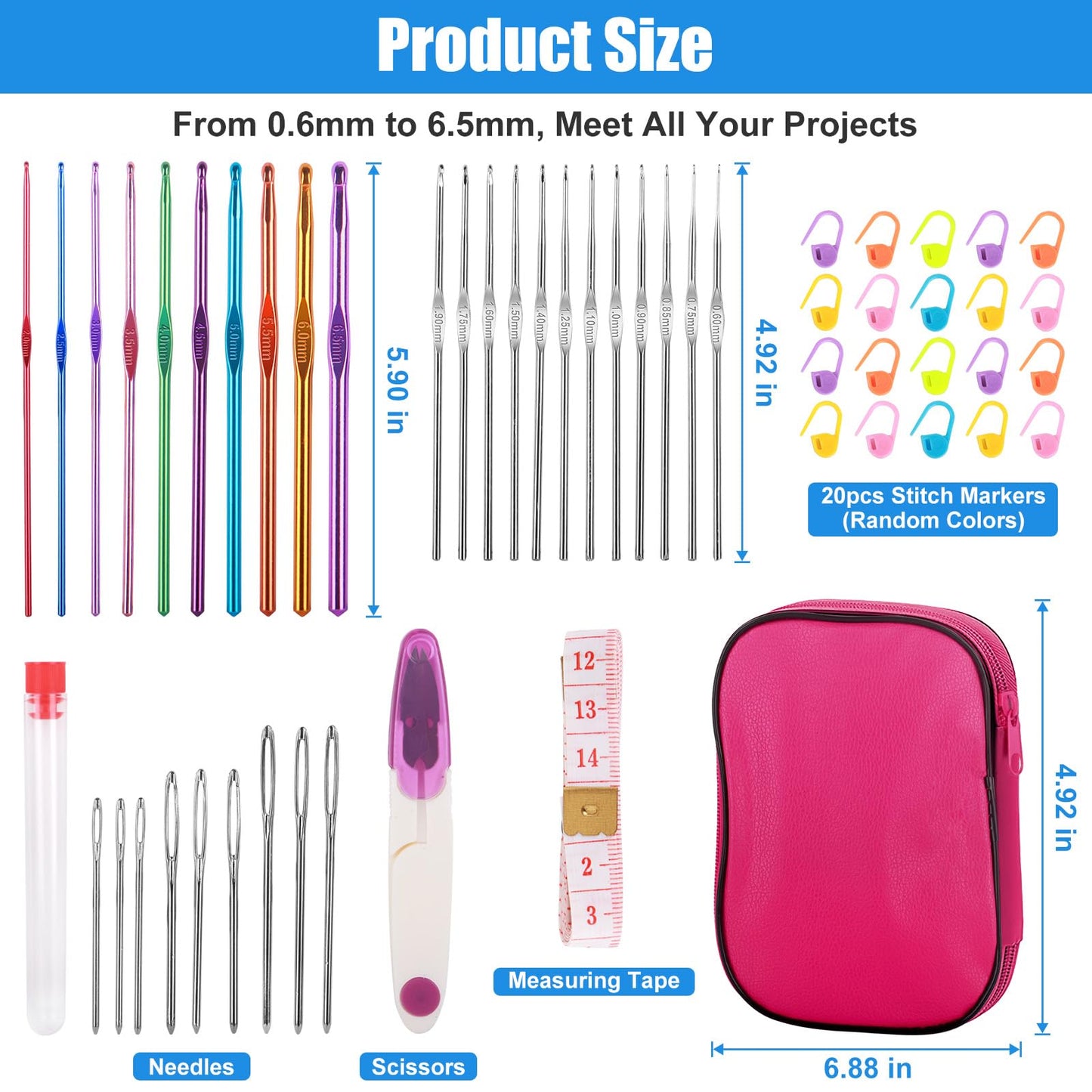MECHEER Crochet Hooks Set, 54 Pack Crochet Needles Set Crochet Kits for Beginners, Ergonomic Crochet Hooks Kit with Storage Case, Knitting Needles, Hand Craft Knitting Accessories for Crocheters