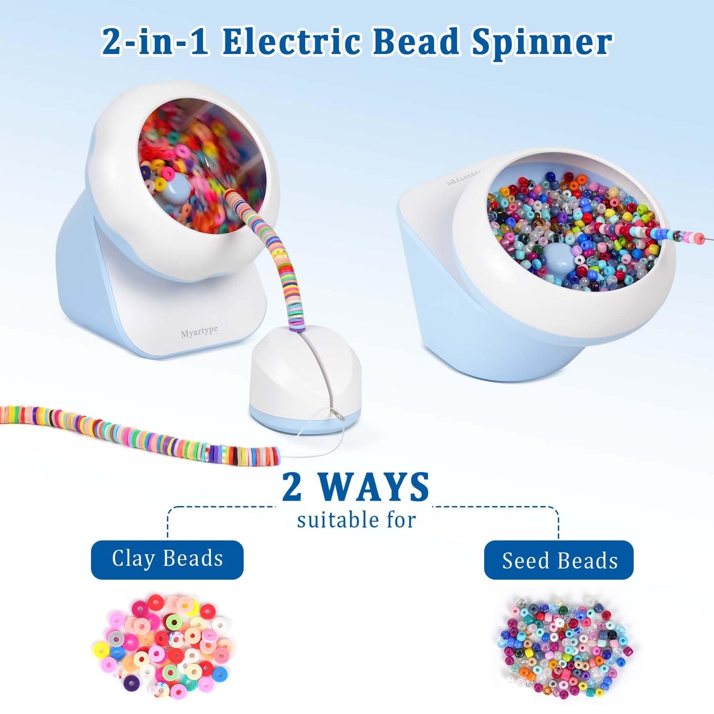 Clay Bead Spinner, Electric Bead Spinner for Jewelry Making, Bracelet Spinner and Necklace Making Machine with Bead Needles and Thread, Seed Bead Spinner, Clay Bead Bracelet Spinner (Blue), (No Beads)