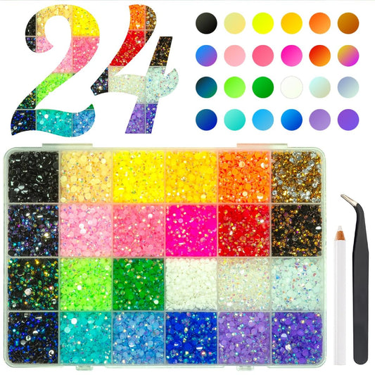 20000PCS 24 Color Jelly Resin Rhinestones Bulk 3mm 4mm Flatback Stones Super Rainbow Colorful Resin Non-Hotfix AB Gems Diamonds for Crafts Tumblers Bottles DIY Decoration Nails Eyes Face Makeup