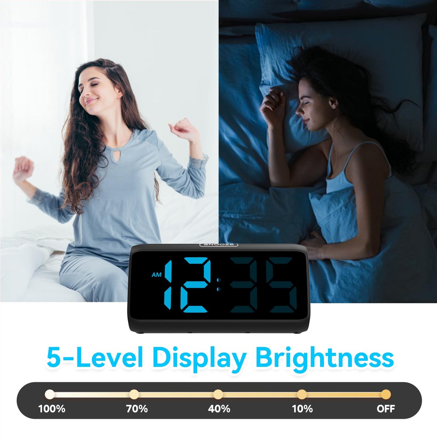 Netzu Digital Alarm Clocks for Bedrooms, Loud Alarm Clock with Dual Alarms, Bold Digits, 5 Dimmers, 4 Volumes, Snooze, Bedside Clock for Deep Sleepers Kids Teens Seniors, Plug in Clock, Easy to Set