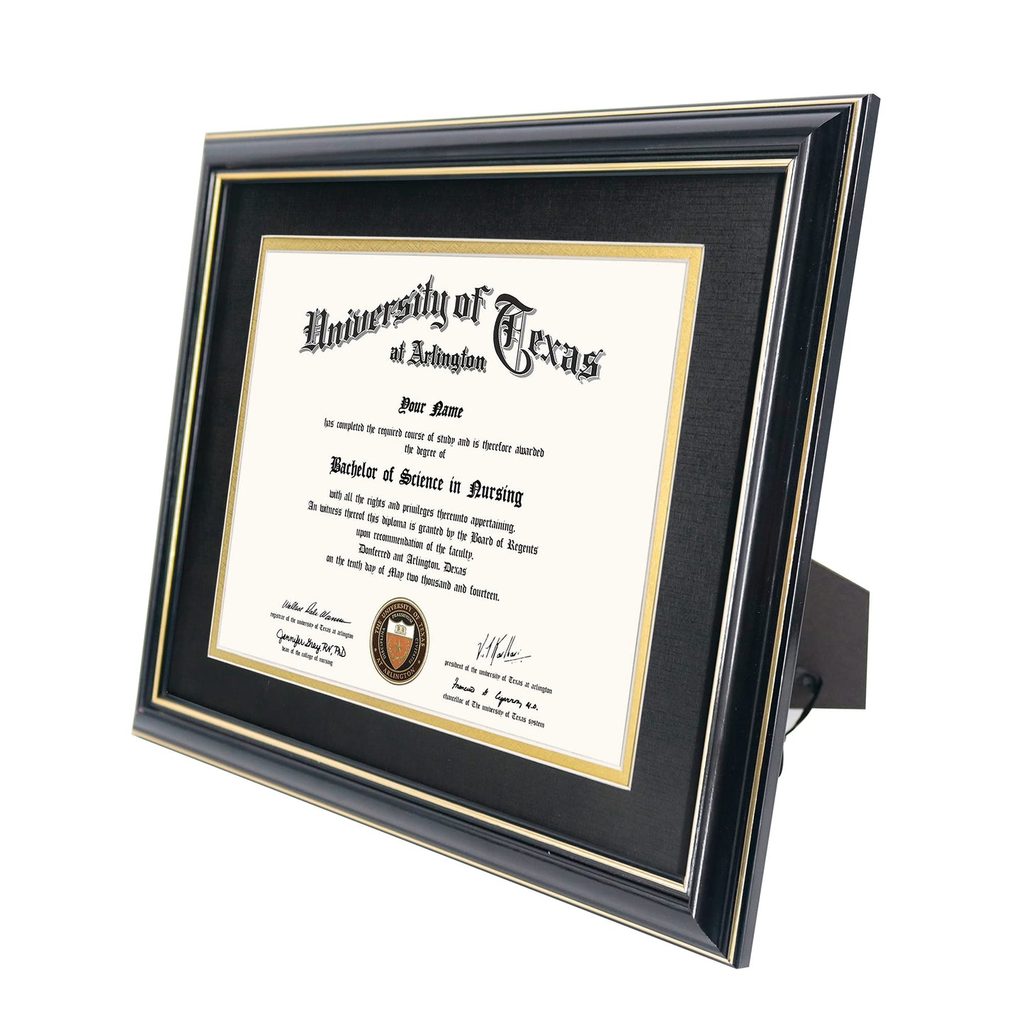 GraduationMall 8.5x11 Diploma Frame with Black over Gold Mat or Display 11x14 Certificate without Mat,Solid Wood & Tempered Glass,Glossy Black Finish with Gold Trim