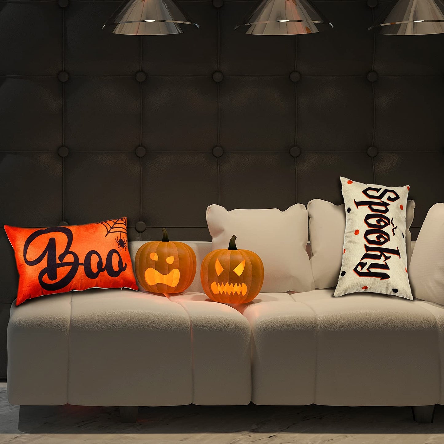 2 Pieces Halloween Pillow Throw Cover Halloween Fabric Linen Cushion Cover Halloween Boo Spooky Letter Throw Cushion Cover Halloween Throw Pillow Case Decoration for Bed Couch Sofa