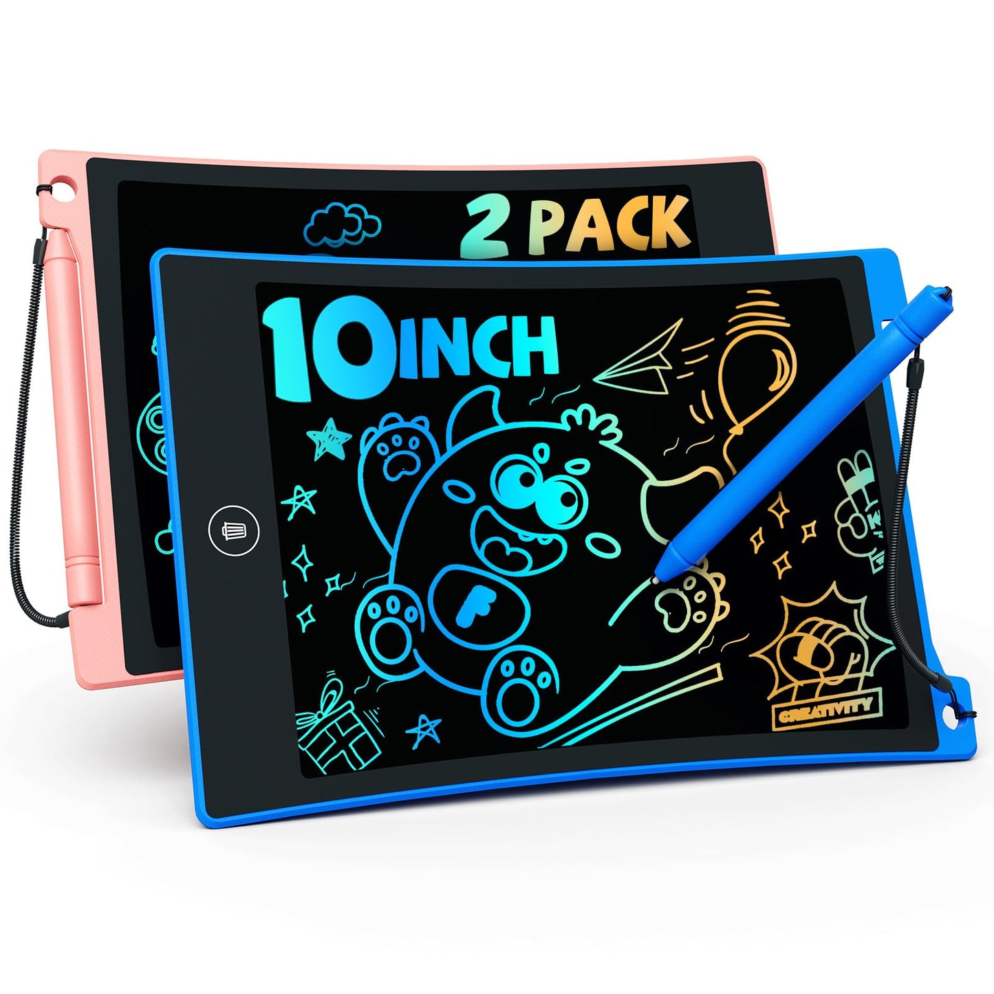 TEKFUN Kids Toys,10in 2 Pack LCD Writing Tablet Coloring Doodle Drawing Board Pad for Kids with Stylus, Car Trip Educational Toys Easter Toys Birthday Gift for Toddlers 3 4 5 6 7 Kids Girls Boys