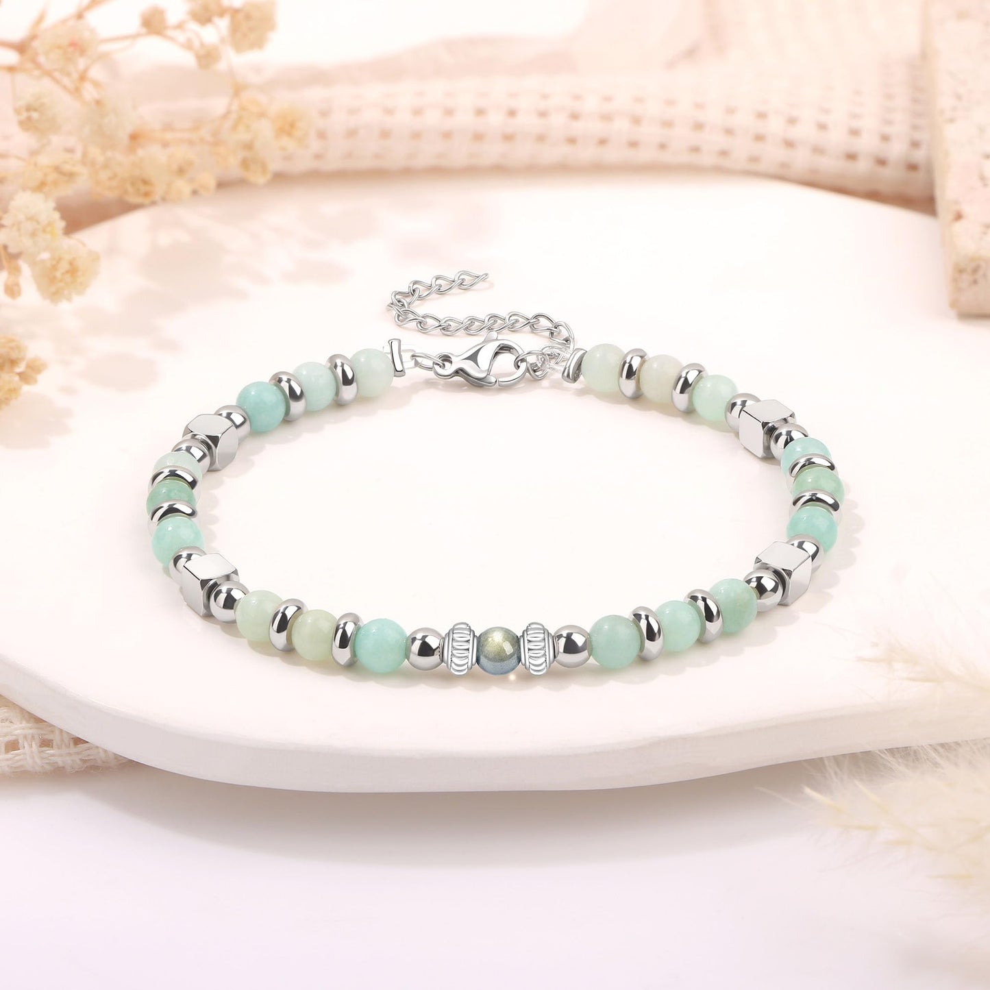 JoycuFF Mom Gifts, Mothers Day Birthday Gifts for Mom from Daughter Son, Christmas Valentines Day Ideas Present for Mother Mama Amazonite Moonstone Bracelets for Women