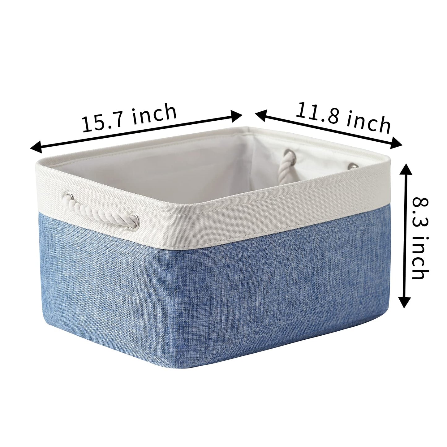 TcaFmac Storage Basket for Organizing - Large 4 Pack Fabric Storage Bins Baskets for Shelves with Ropes, Foldable Storage Cubes for Closet Cloth Toy (White & Blue16x12x8 inch)